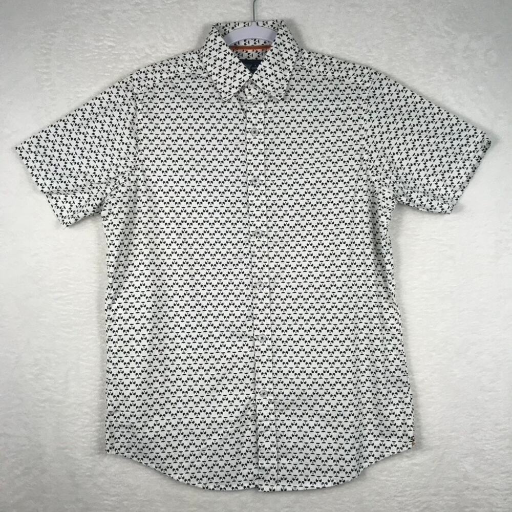 Monument Shirt Mens Small‎ Black White Buttons All Over Print Halloween Pumpkin